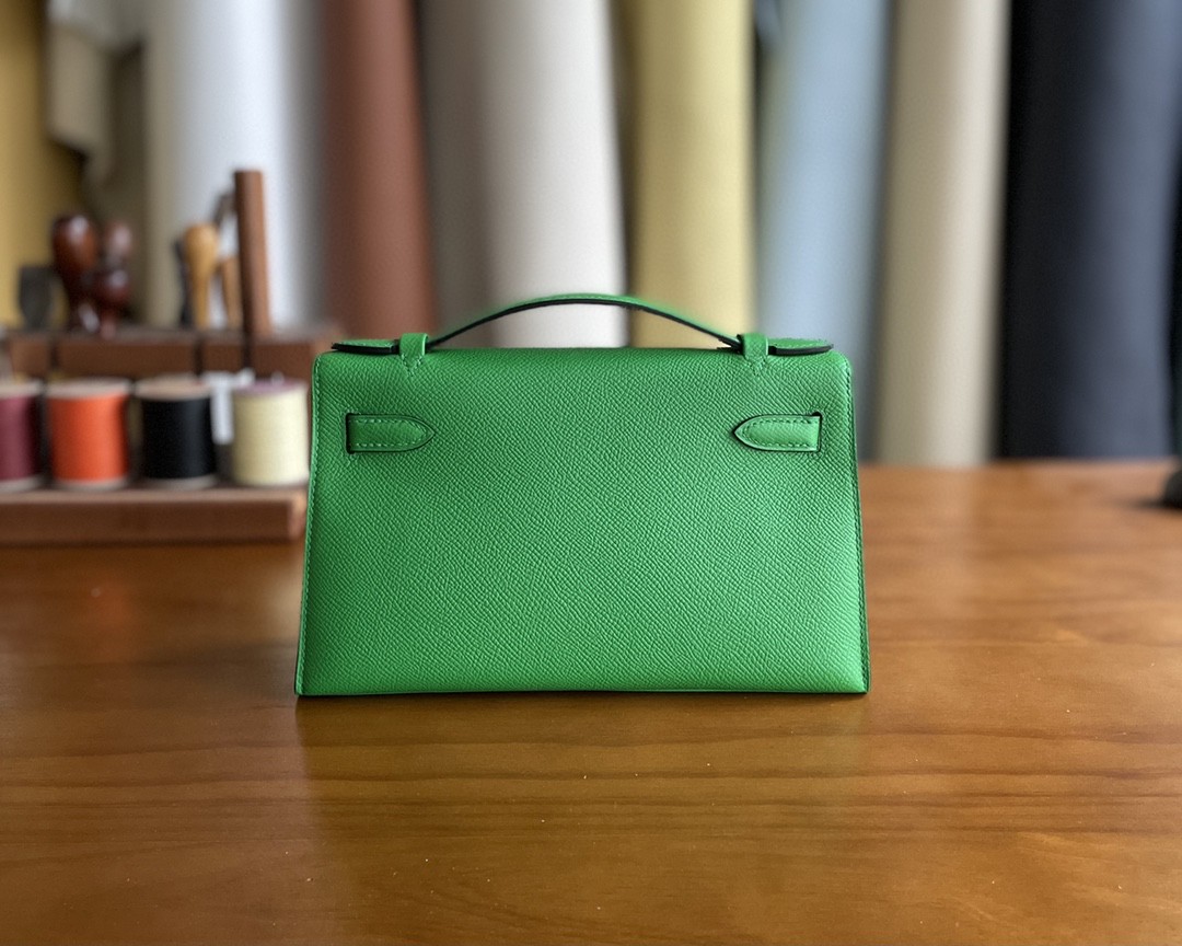 Hermès（爱马仕）mini kelly pochette Epsom 1k 竹子绿 银扣 22cm