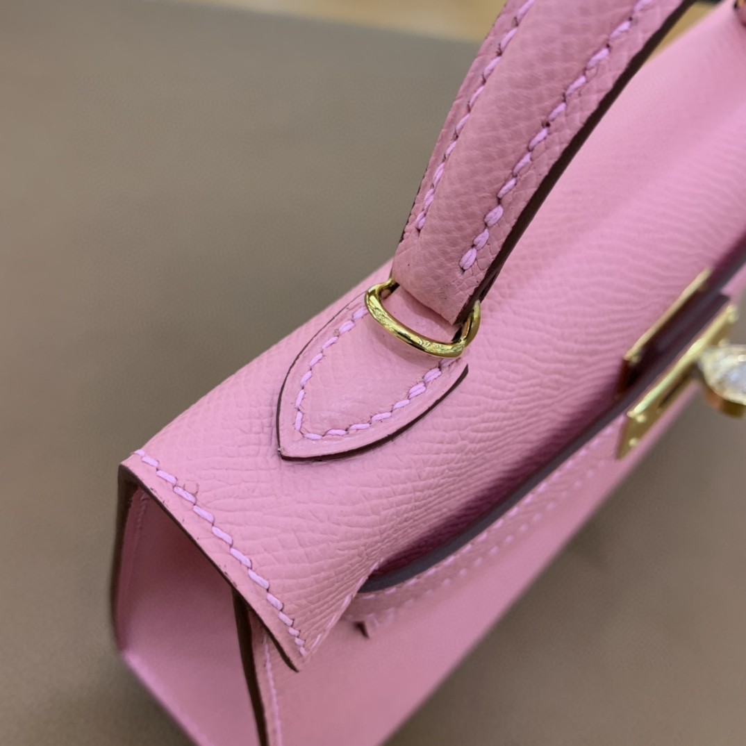Hermès（爱马仕）mini Kelly 迷你凯莉 Epsom 奶昔粉 金扣 19cm