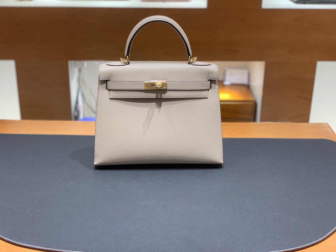 Hermès（爱马仕）Kelly 凯莉包 Epsom 斑鸠灰 金扣 28cm