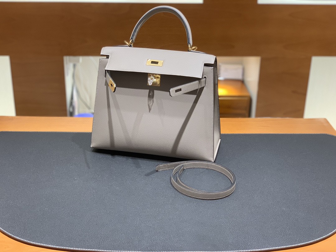 Hermès（爱马仕）Kelly 凯莉包 Epsom M8 沥青灰 金扣 28cm