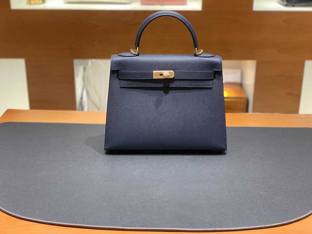 Hermès（爱马仕）Kelly 凯莉包 Epsom 2Z 午夜蓝 金扣 28cm