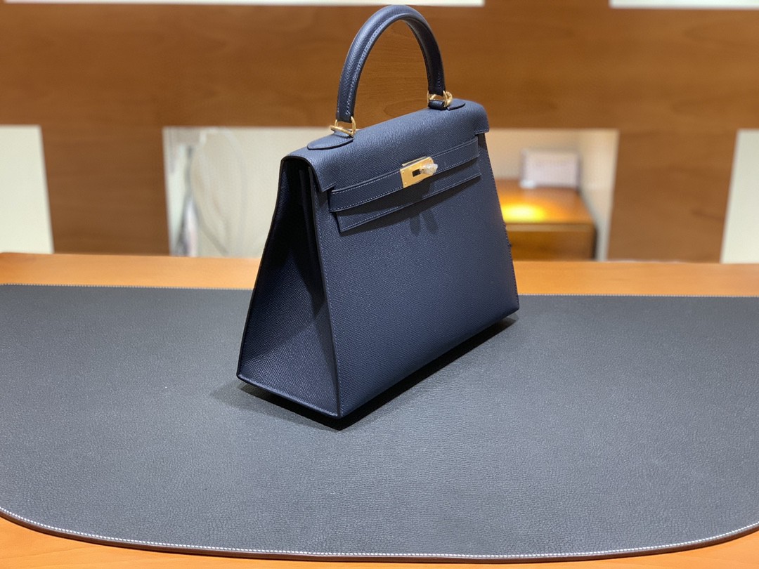 Hermès（爱马仕）Kelly 凯莉包 Epsom 2Z 午夜蓝 金扣 28cm