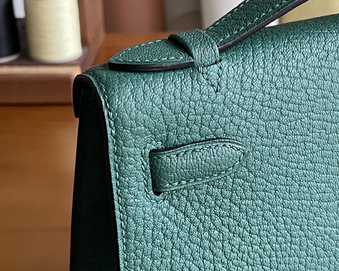 Hermès（爱马仕）mini kelly pochette 山羊皮 z6 孔雀绿 银扣 22cm