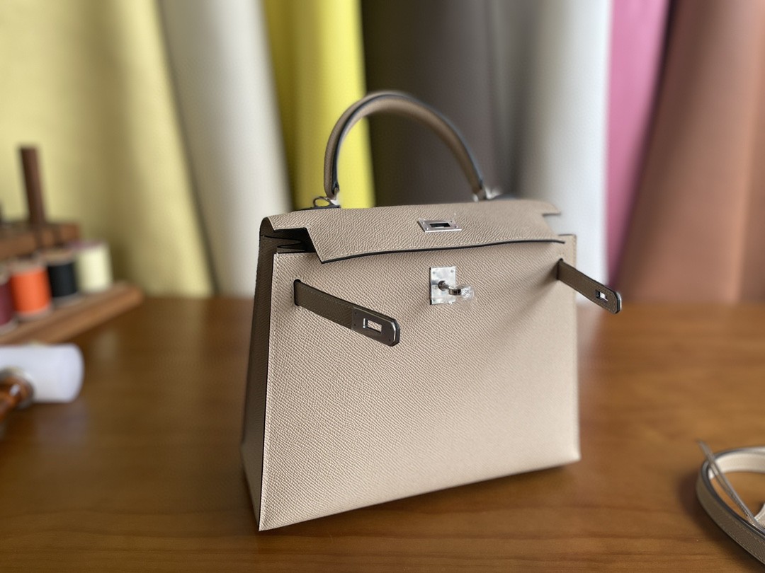 Hermès（爱马仕）Kelly 凯莉包 Epsom s2 风衣灰 银扣 25cm