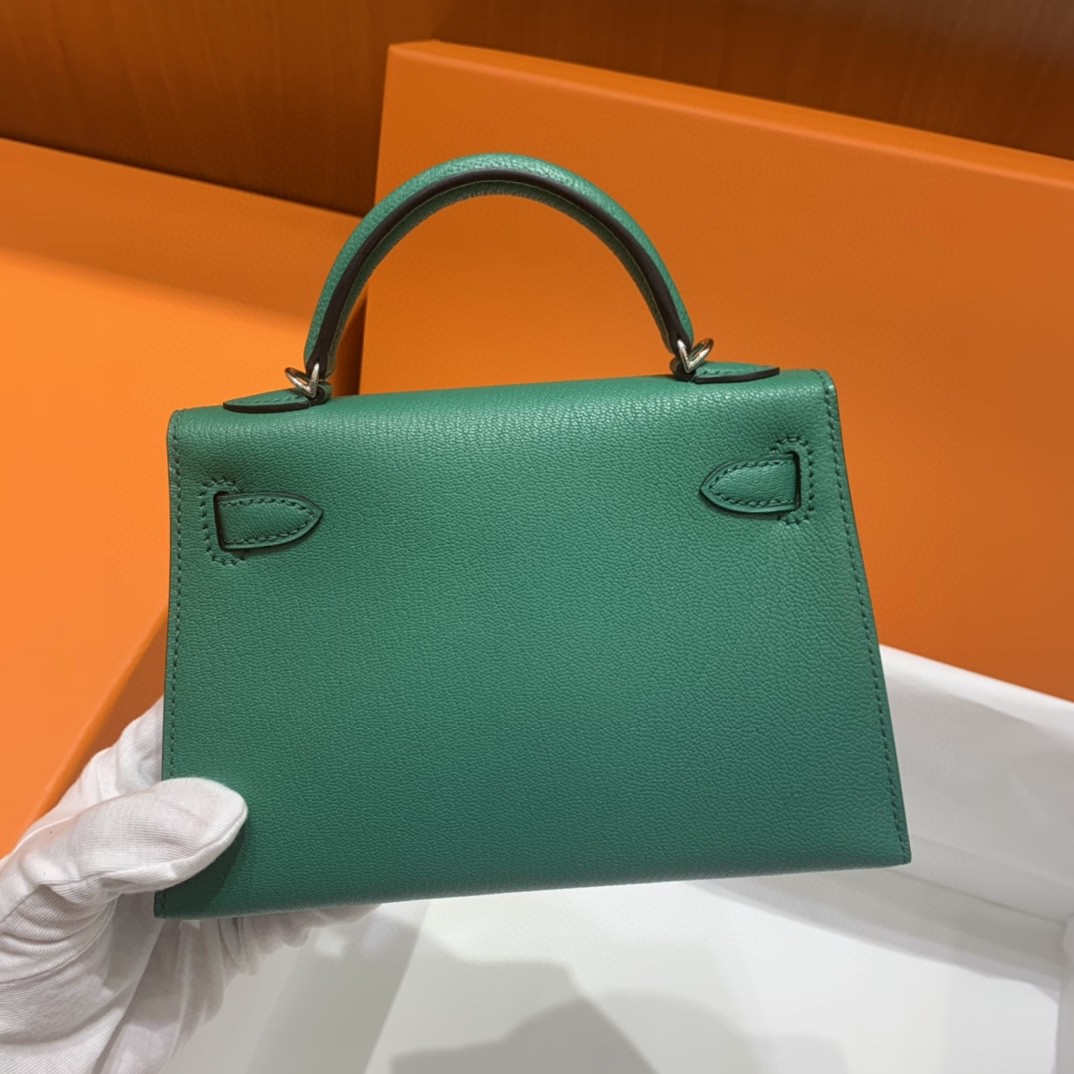 Hermès（爱马仕）mini Kelly 山羊皮 U4 丝绒绿 银扣 19cm