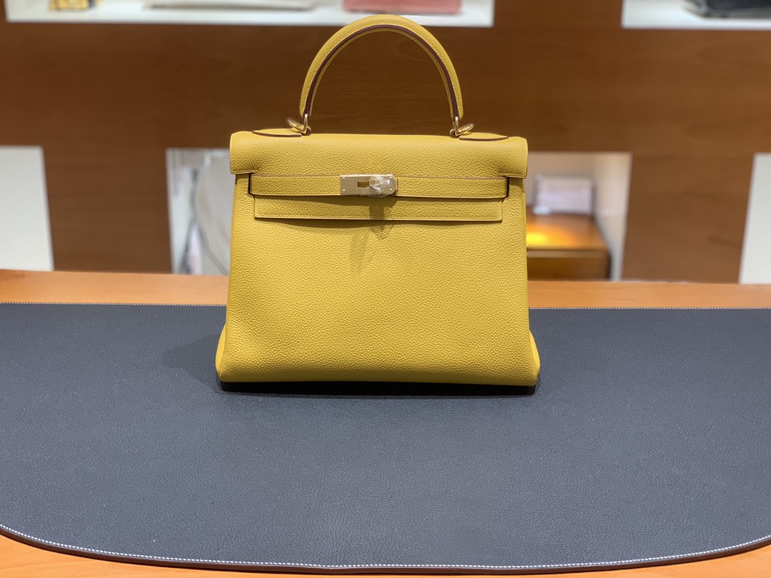 Hermès（爱马仕）Kelly 凯莉包 Togo 9D 琥珀黄 金扣 28cm