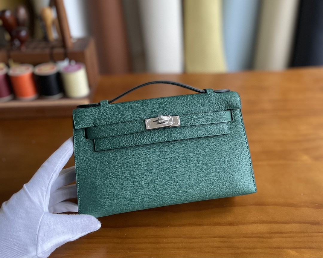 Hermès（爱马仕）mini kelly pochette 山羊皮 z6 孔雀绿 银扣 22cm