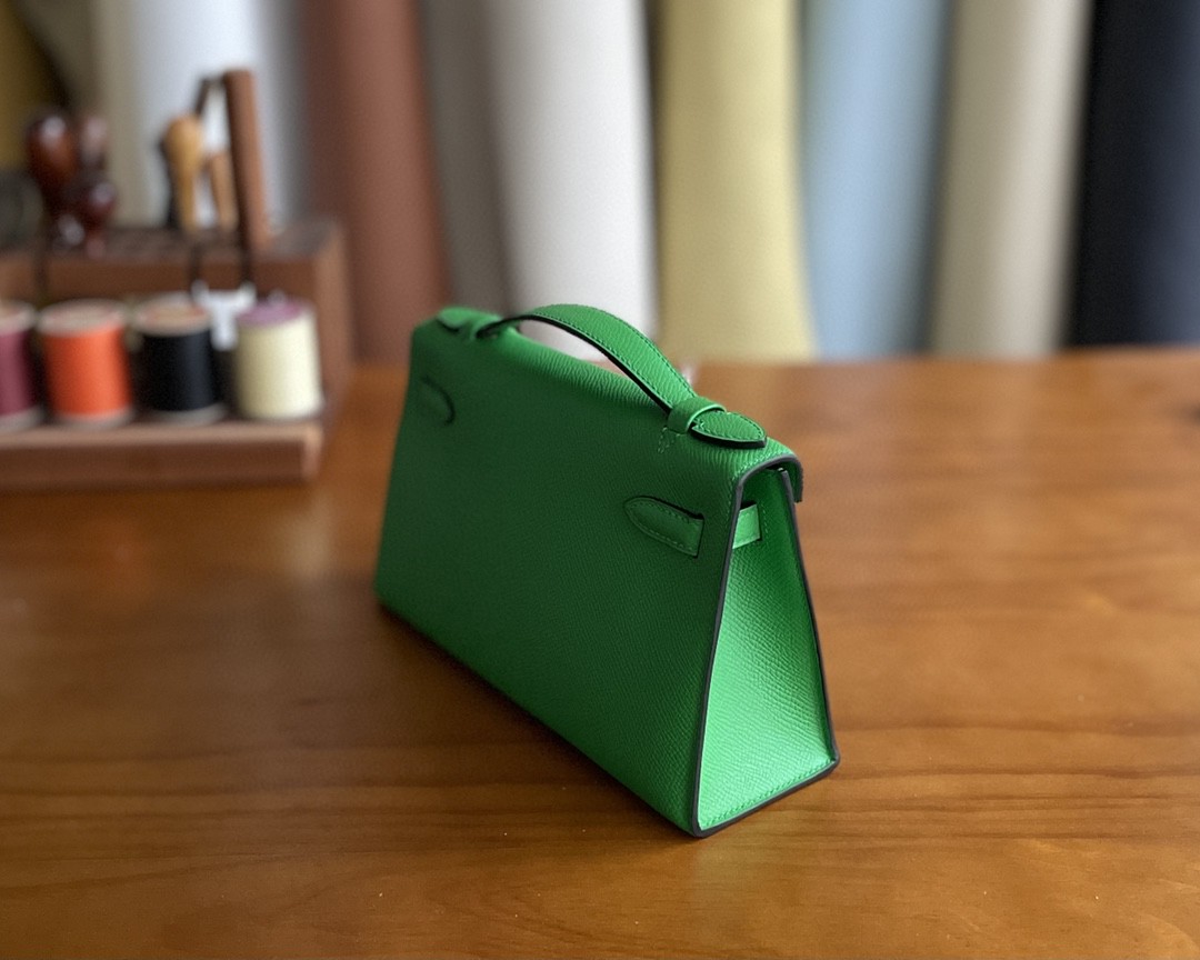Hermès（爱马仕）mini kelly pochette Epsom 1k 竹子绿 银扣 22cm