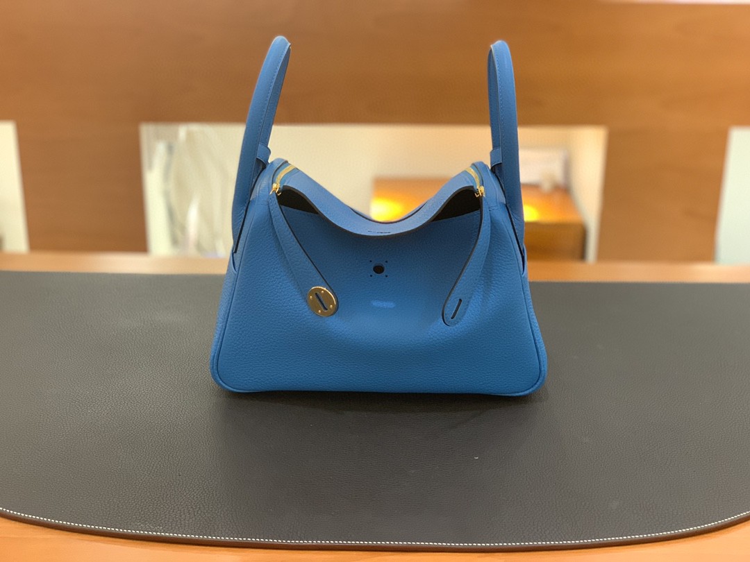 Hermès（爱马仕）Lindy 琳迪包 TC 0F 佛罗里达蓝色 金扣 26cm