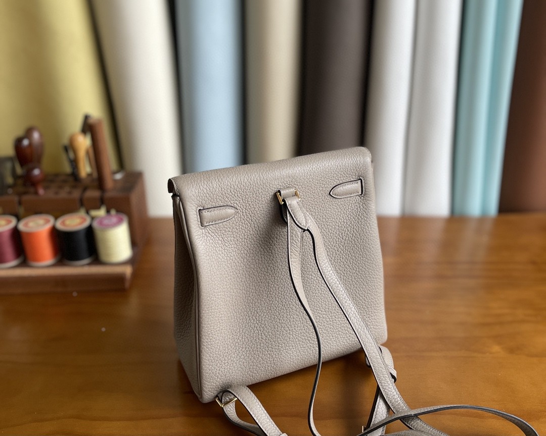 Hermès（爱马仕）kelly ado 双肩包 Tc皮 m8 沥青灰 金扣