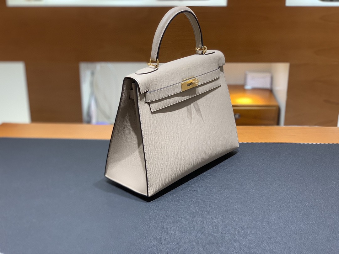 Hermès（爱马仕）Kelly 凯莉包 Epsom 斑鸠灰 金扣 28cm