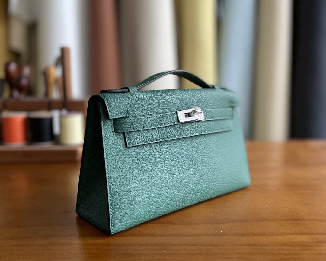 Hermès（爱马仕）mini kelly pochette 山羊皮 z6 孔雀绿 银扣 22cm
