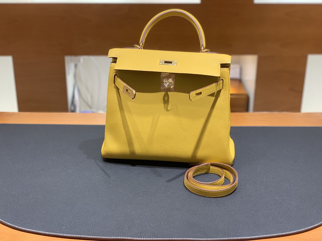 Hermès（爱马仕）Kelly 凯莉包 Togo 9D 琥珀黄 金扣 28cm