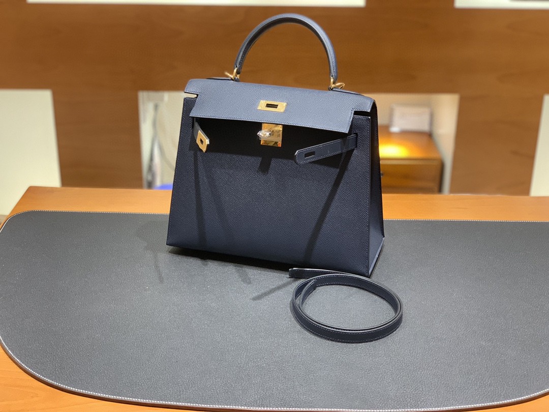 Hermès（爱马仕）Kelly 凯莉包 Epsom 2Z 午夜蓝 金扣 28cm