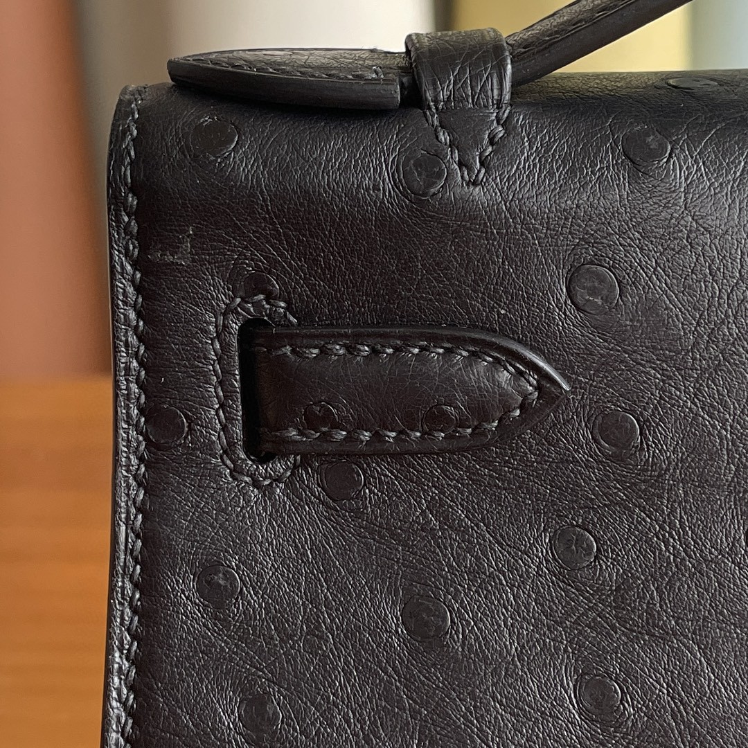 Hermès（爱马仕）mini kelly 迷你凯莉 南非 Kk 鸵鸟 黑色 银扣 22cm