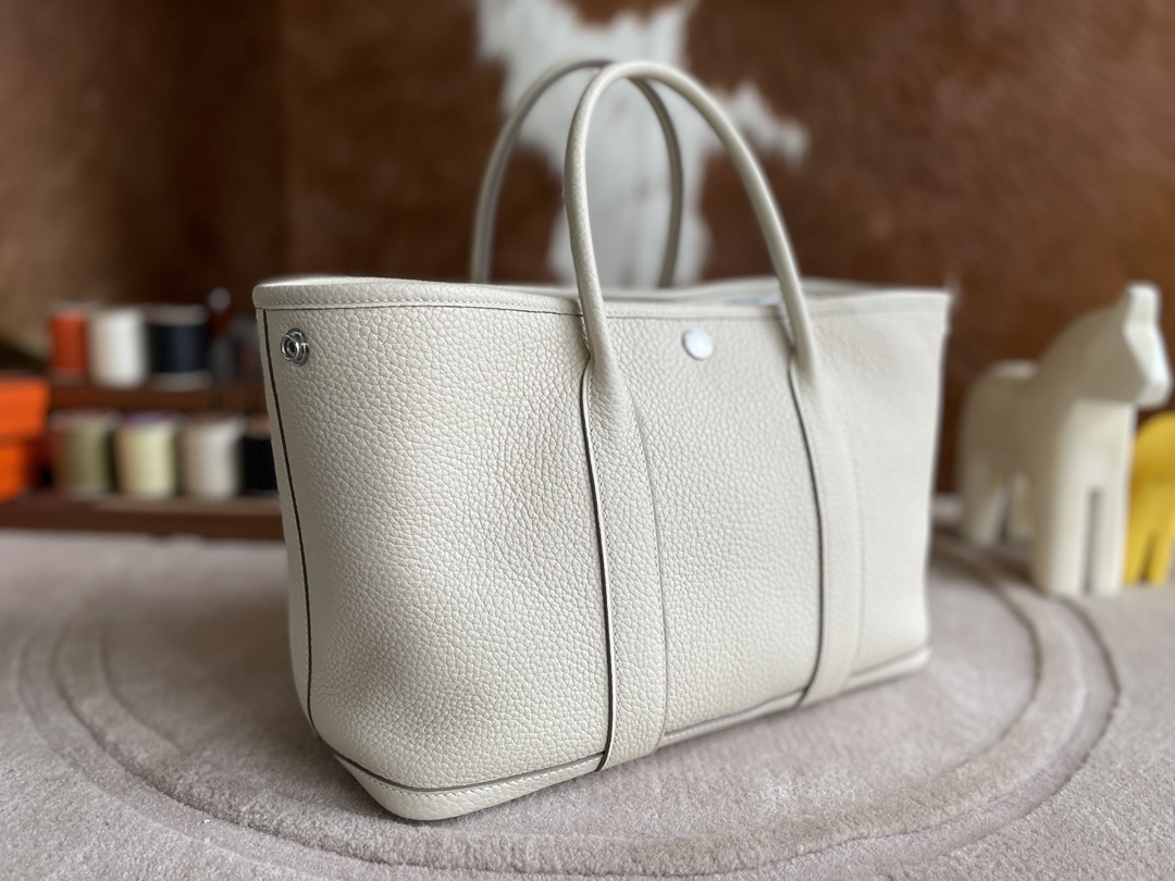 Hermès（爱马仕）Garden Party 花园包 TC 奶昔白 银扣 30cm