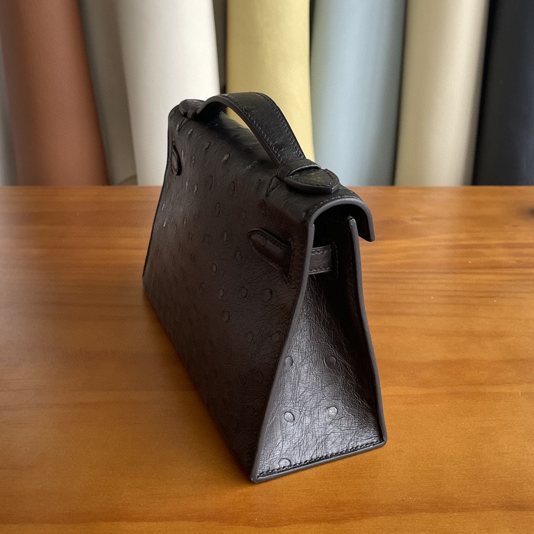 Hermès（爱马仕）mini kelly 迷你凯莉 南非 Kk 鸵鸟 黑色 银扣 22cm