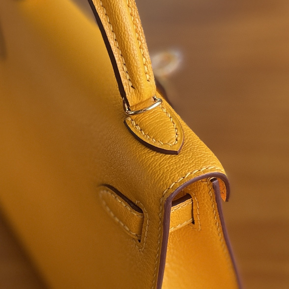Hermès（爱马仕）mini kelly 迷你凯莉 山羊皮 9v 太阳黄 金扣 19cm