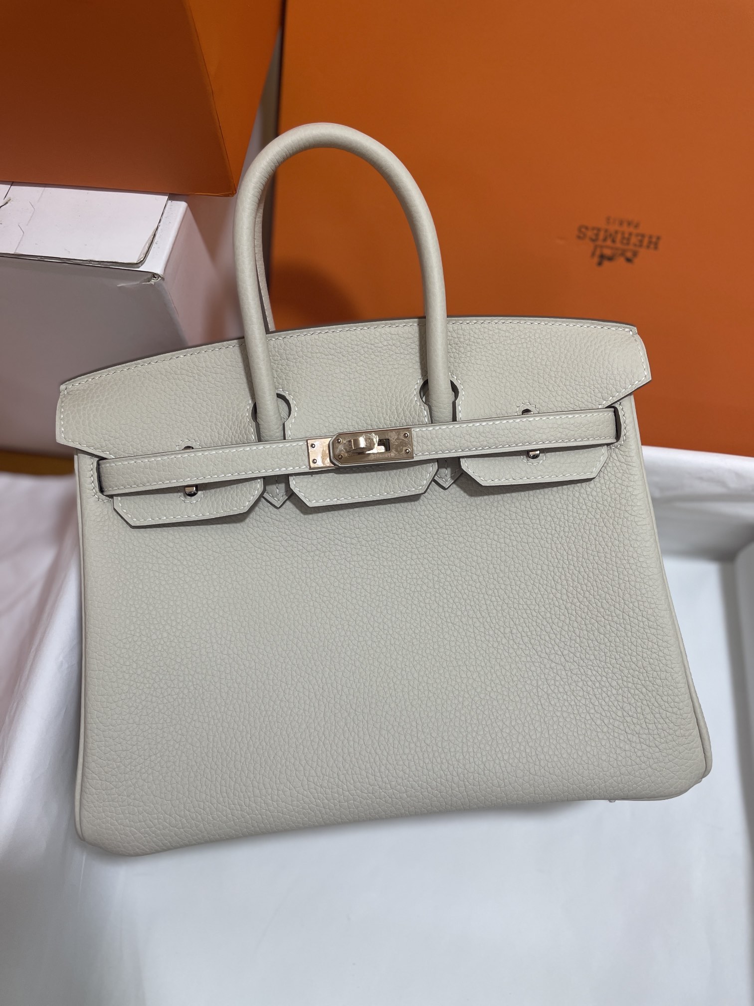 Hermès（爱马仕）Birkin 铂金包 Togo 奶昔白 玫瑰金扣 25cm