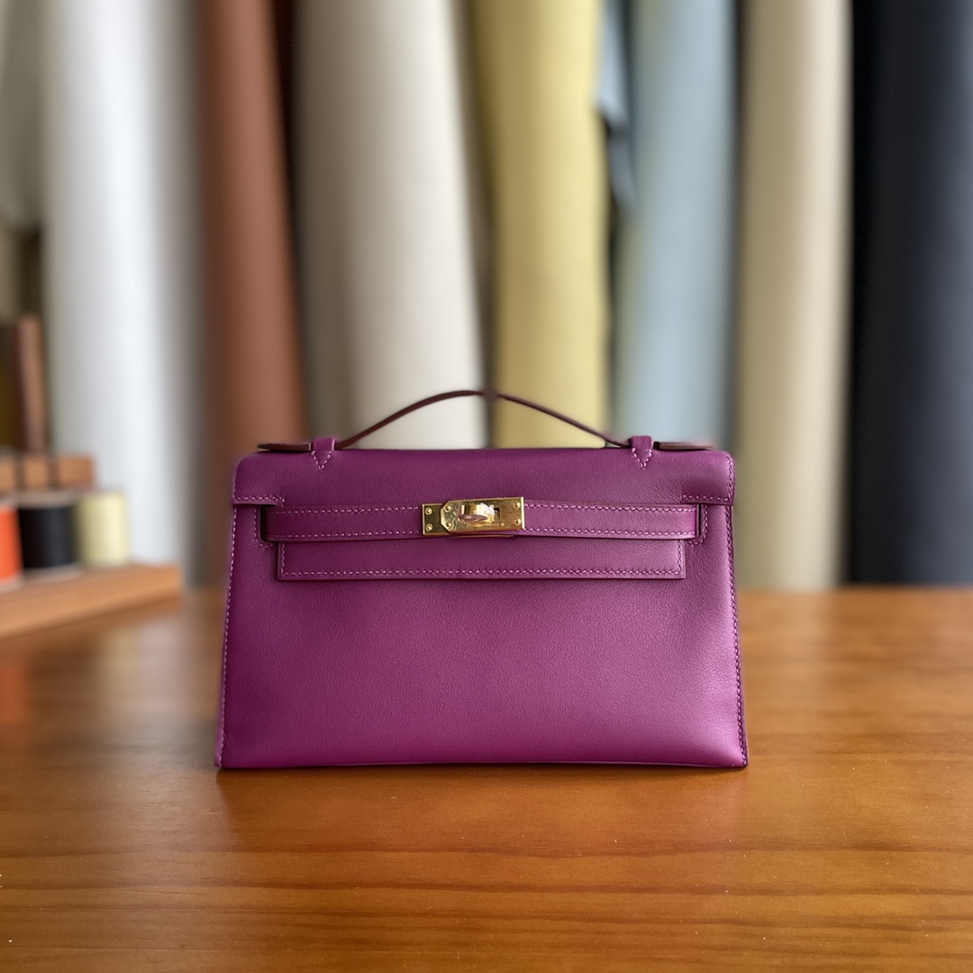 Hermès（爱马仕）mini kelly Pochette Swift皮 p9 海葵紫 金扣 22cm