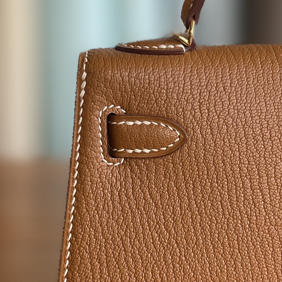 Hermès（爱马仕）mini kelly 迷你凯莉 山羊皮 金棕色 金扣 19cm