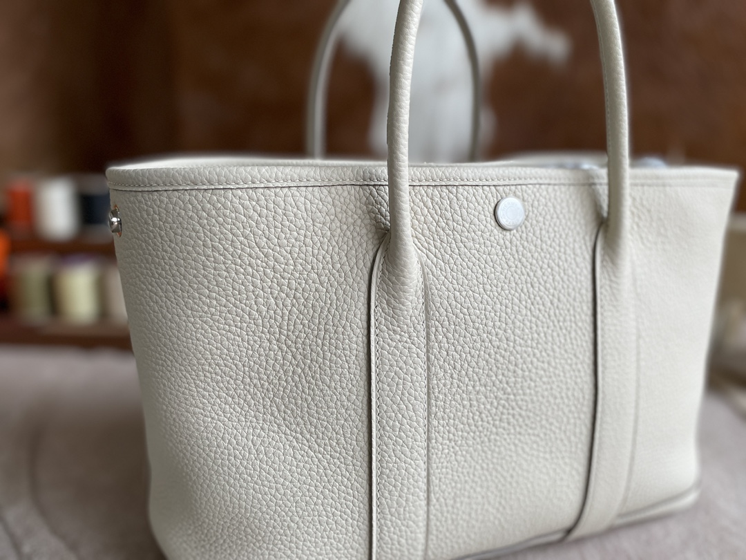 Hermès（爱马仕）Garden Party 花园包 TC 奶昔白 银扣 30cm