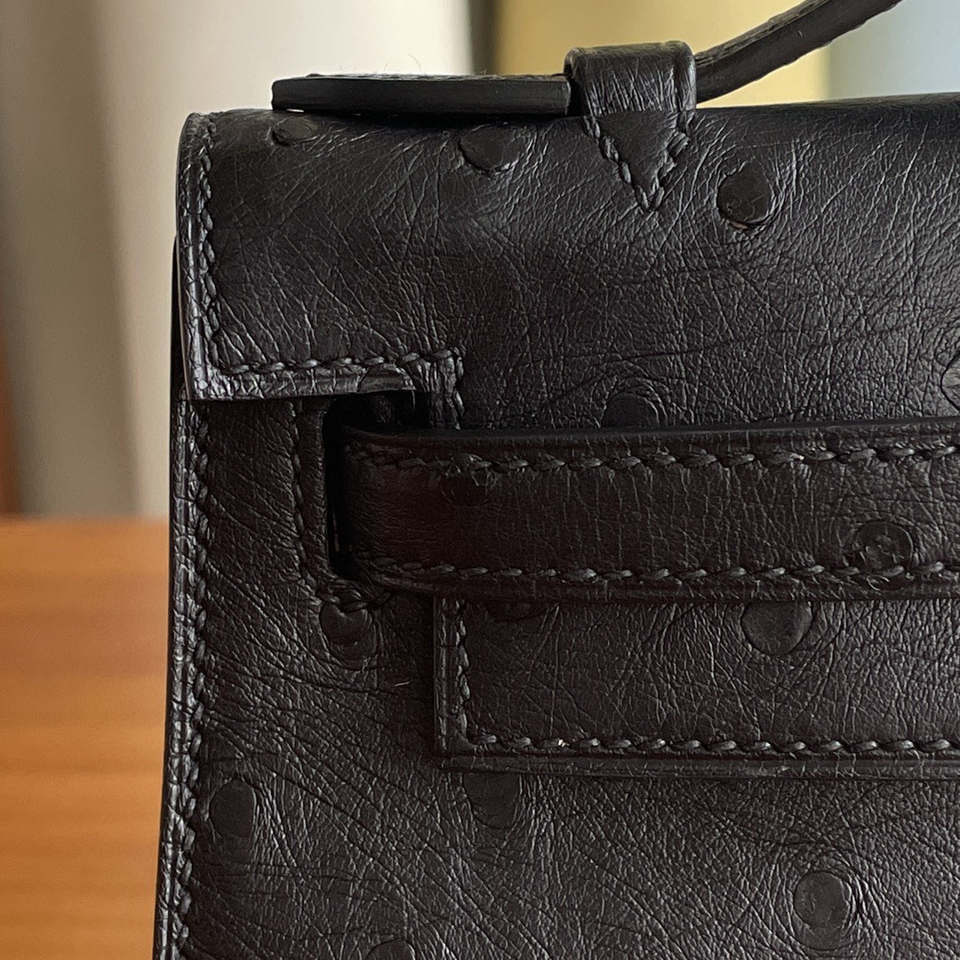 Hermès（爱马仕）mini kelly 迷你凯莉 南非 Kk 鸵鸟 黑色 银扣 22cm
