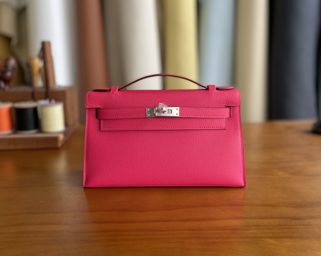 Hermès（爱马仕）mini kelly Pochette Epsom i6 极致粉 银扣 22cm
