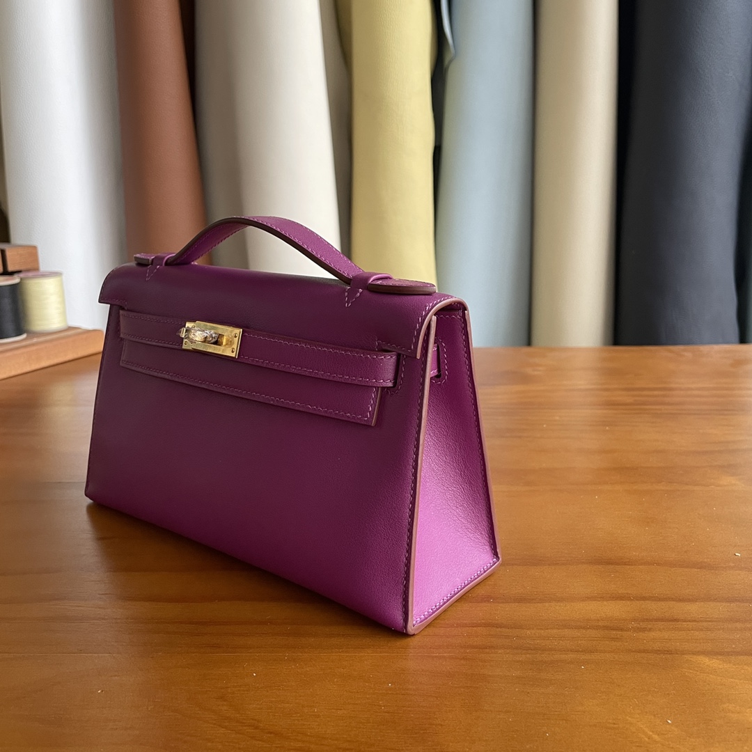Hermès（爱马仕）mini kelly Pochette Swift皮 p9 海葵紫 金扣 22cm