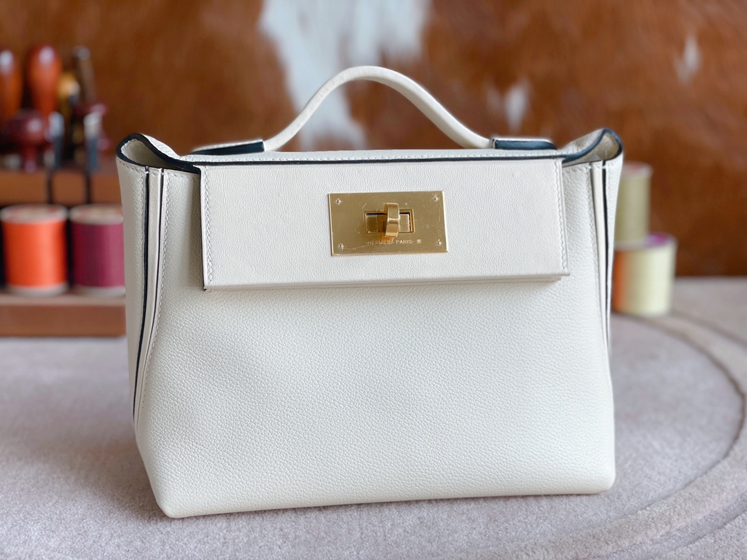 Hermès（爱马仕）mini 2424 evercolor 拼 swift 奶油白 金扣 21cm