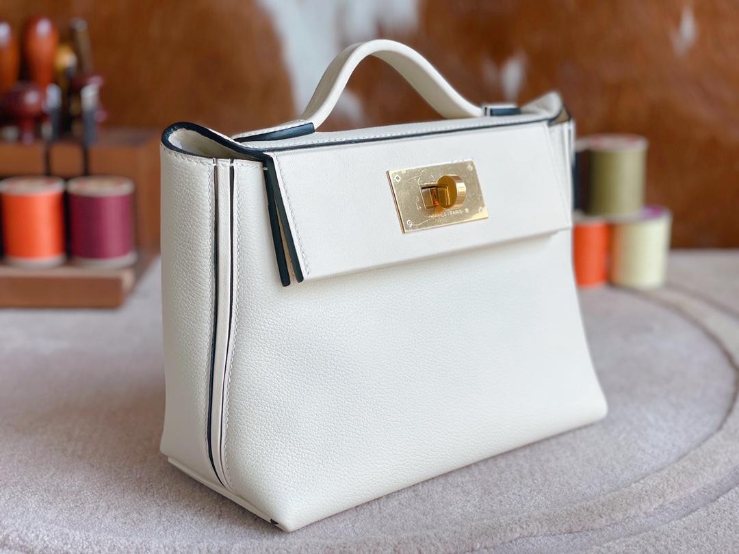 Hermès（爱马仕）mini 2424 evercolor 拼 swift 奶油白 金扣 21cm