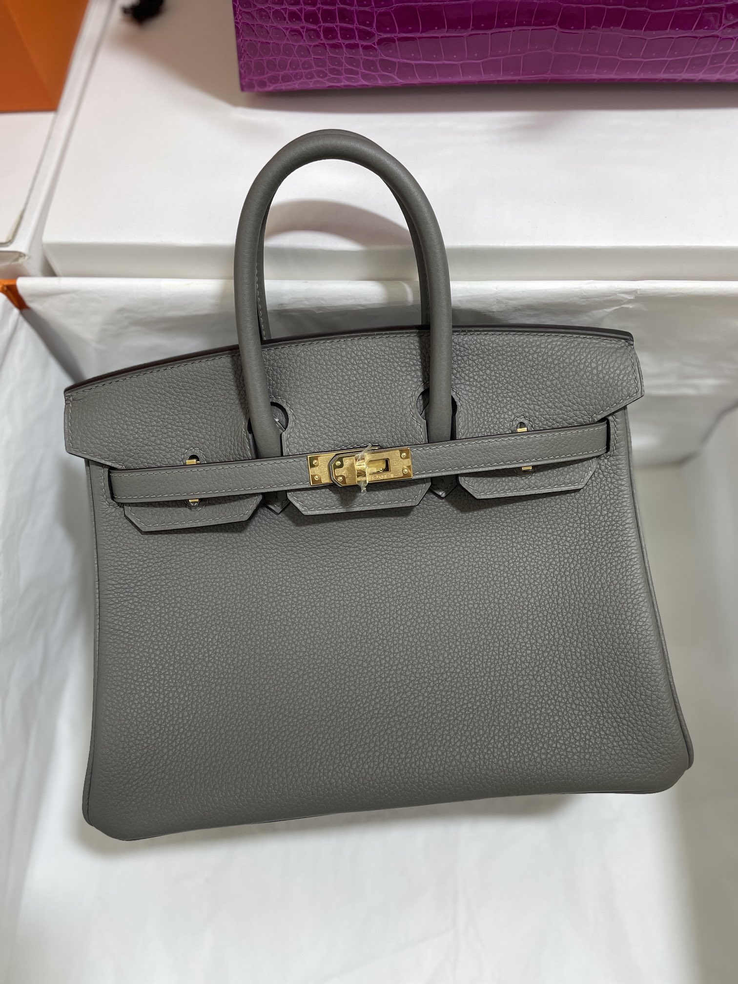 Hermès（爱马仕）Birkin 铂金包 Togo 锡器灰 金扣 25cm