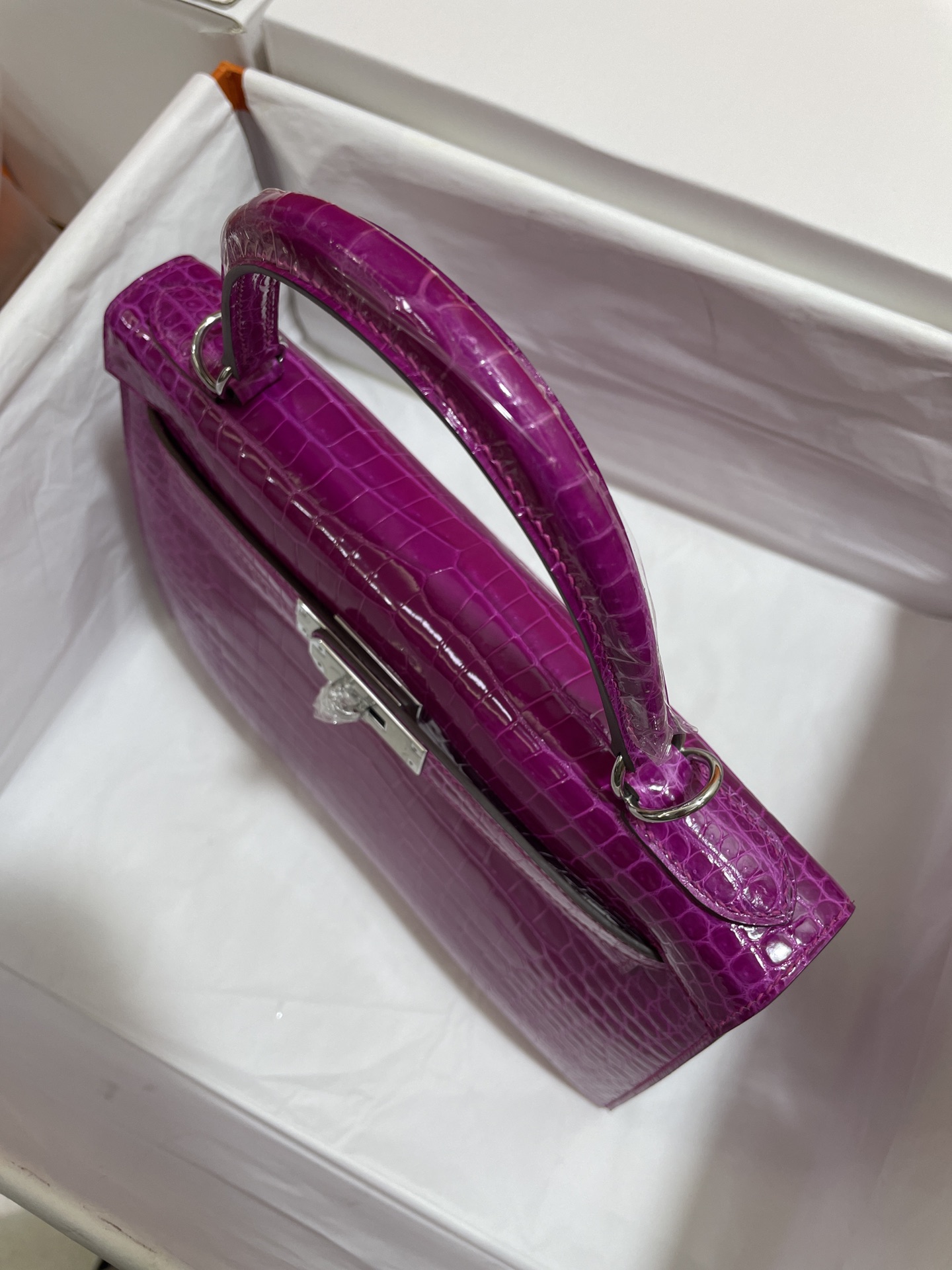 Hermès（爱马仕）Kelly 凯莉包 野生湾鳄 天方夜谭紫 银扣 28cm