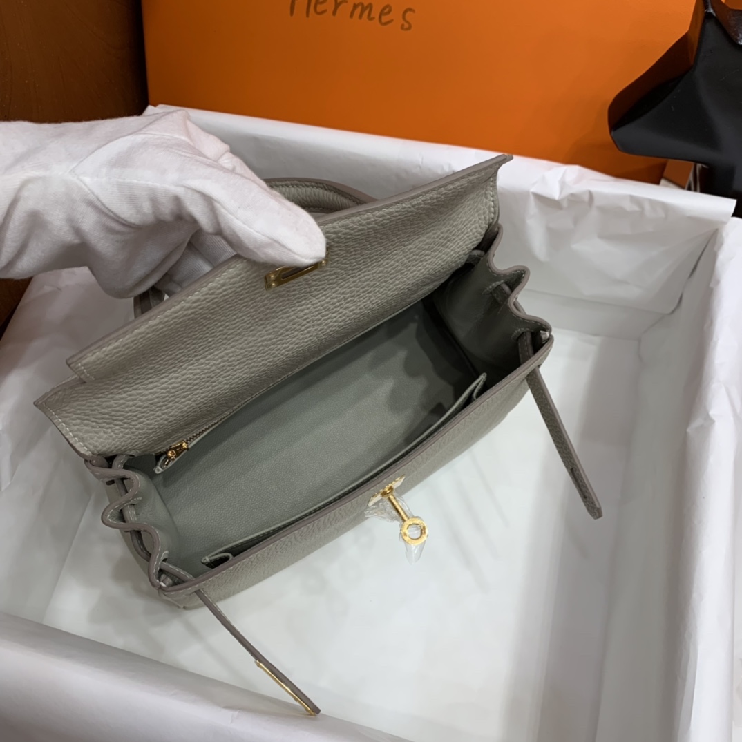 Hermès（爱马仕）Kelly 凯莉包 Togo 珍珠灰 金扣 25cm