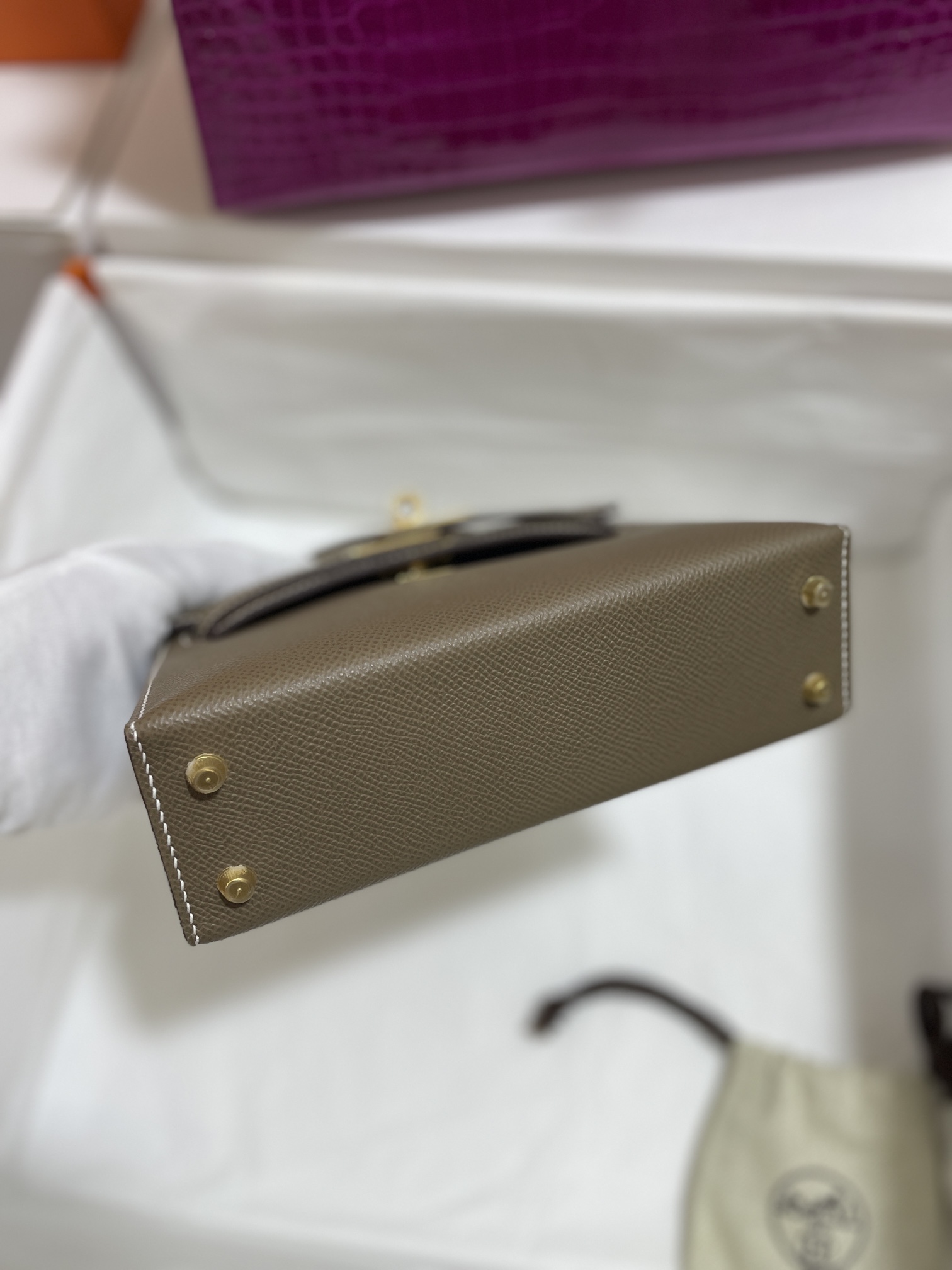 Hermès（爱马仕）mini Kelly 迷你凯莉 Epsom 大象灰 金扣 19cm