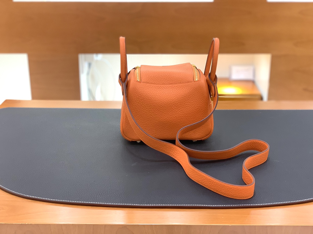 Hermès（爱马仕）Mini lindy 迷你琳迪包 TC皮 CK93 橙色 金扣 20cm
