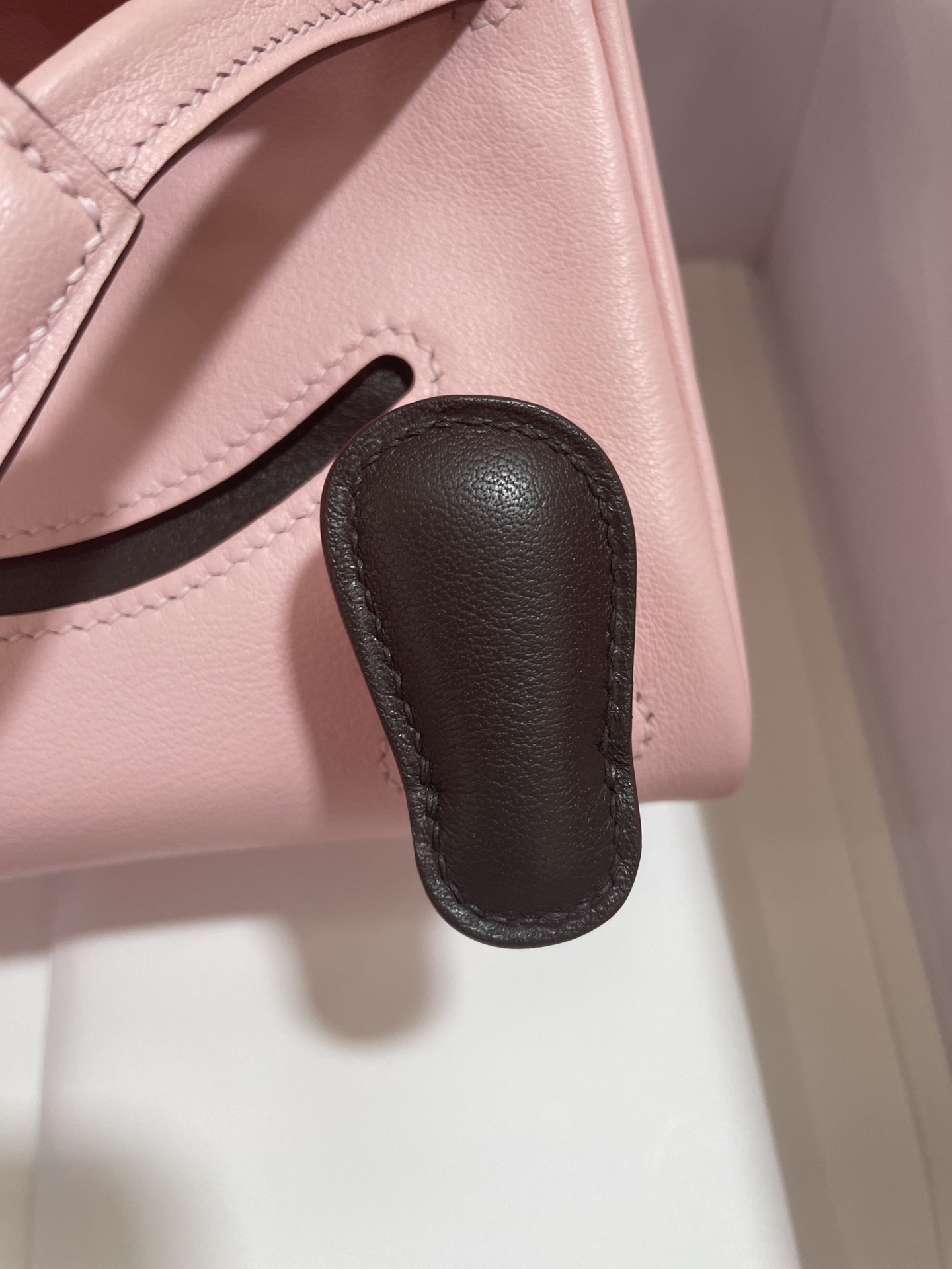 Hermès（爱马仕）Kelly doll 娃娃包 Swift 樱花粉 拼 咖啡色 银扣 16cm
