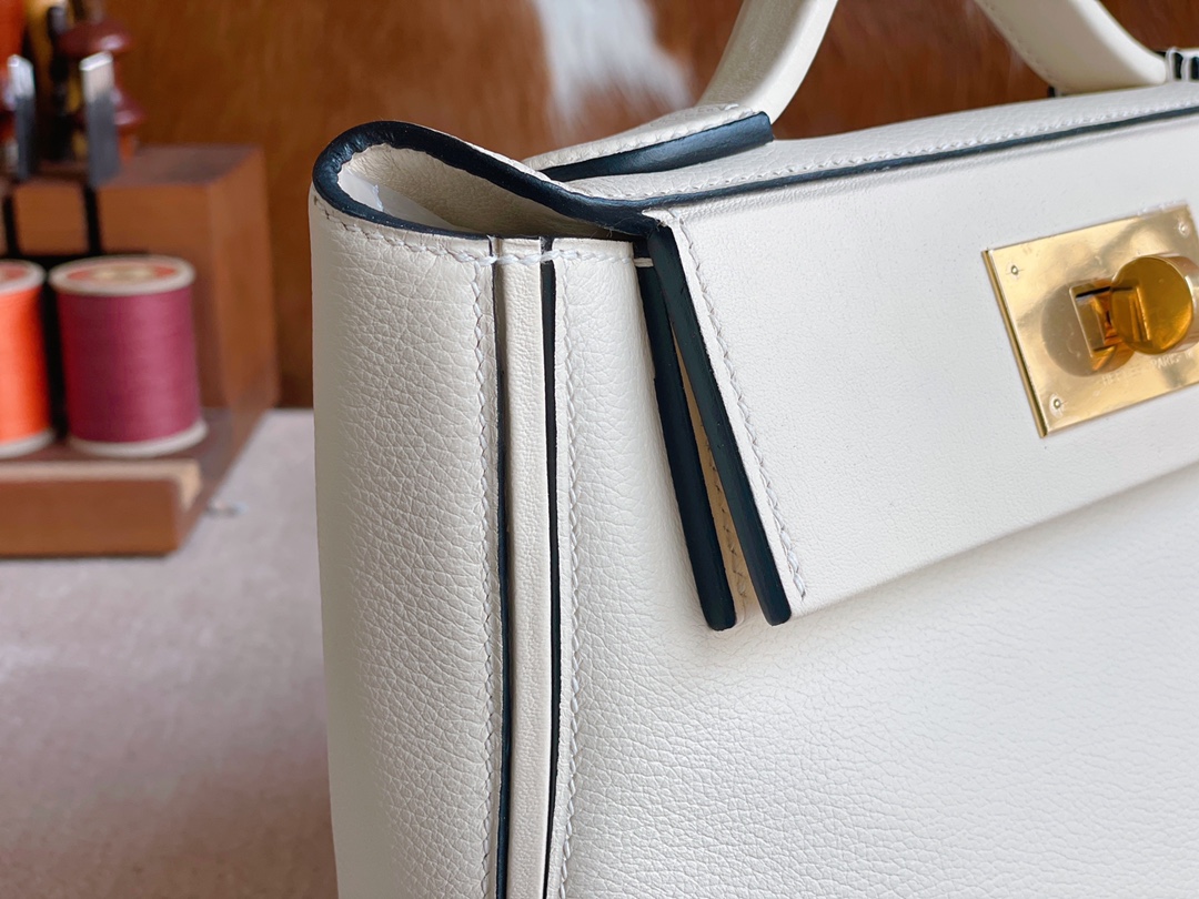 Hermès（爱马仕）mini 2424 evercolor 拼 swift 奶油白 金扣 21cm