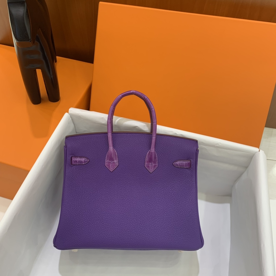 Hermès（爱马仕）Birkin Touch 铂金包 Togo 拼 鳄鱼皮 9W 梦幻紫 金扣 25cm