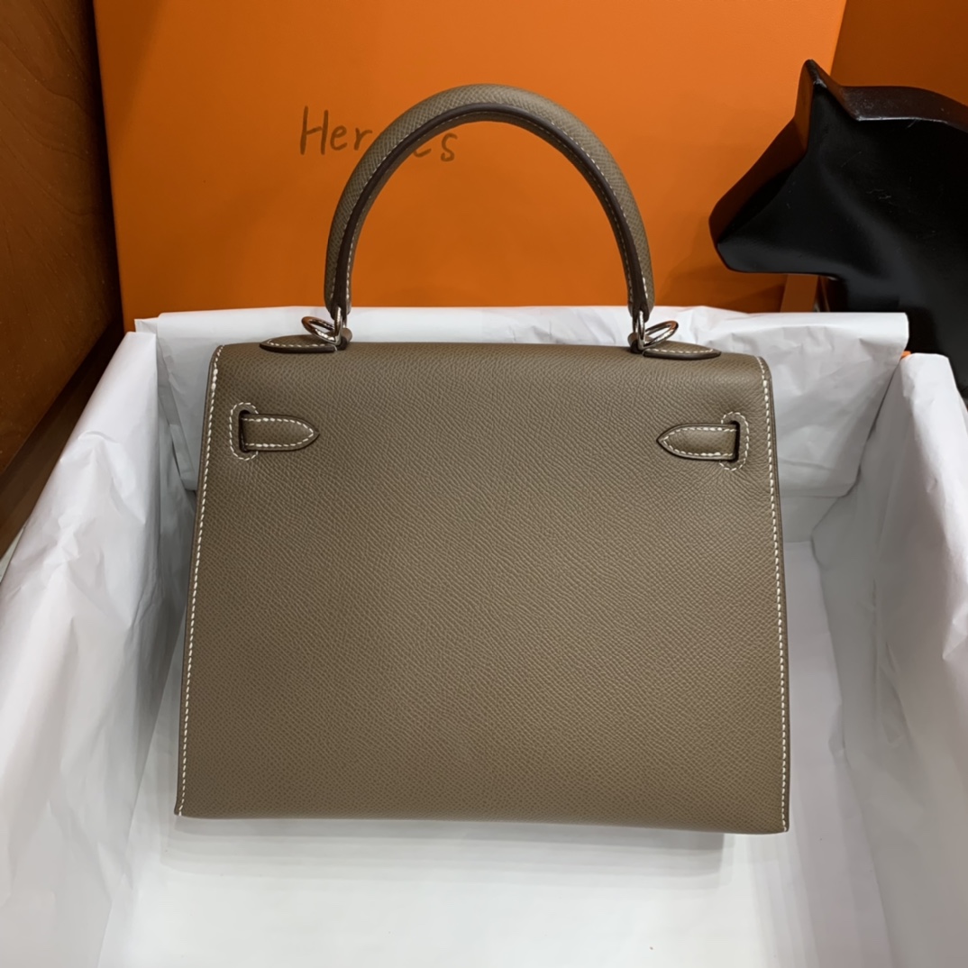 Hermès（爱马仕）Kelly 凯莉包 epsom 大象灰 银扣 25cm