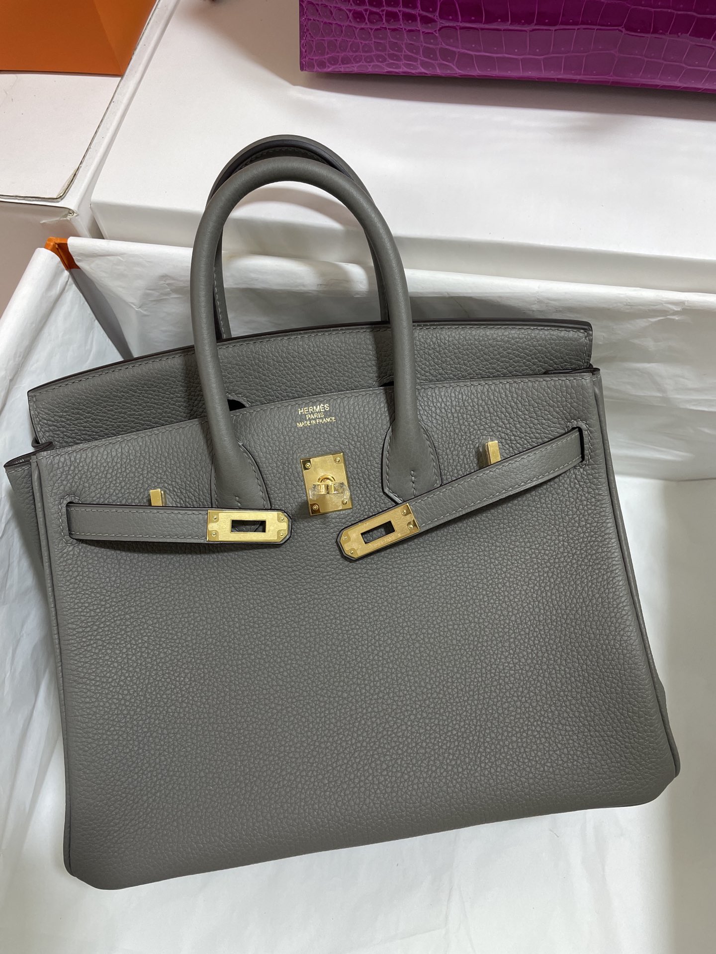 Hermès（爱马仕）Birkin 铂金包 Togo 锡器灰 金扣 25cm
