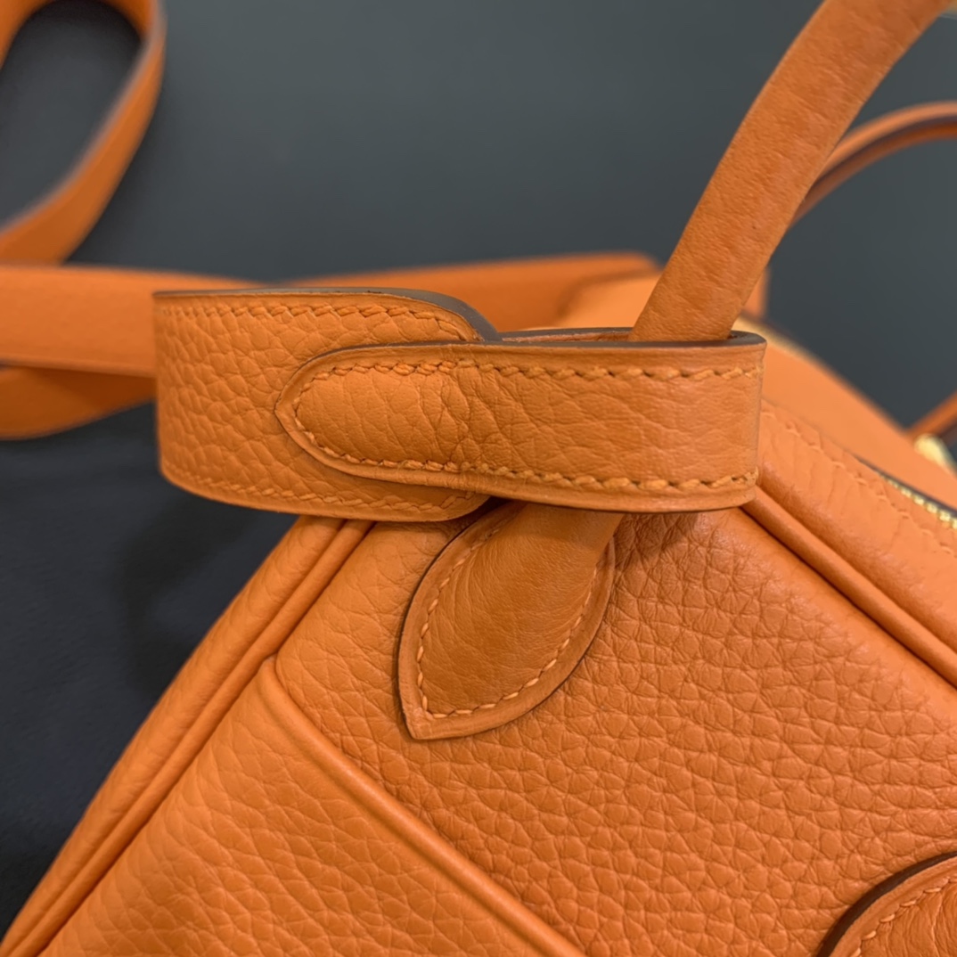 Hermès（爱马仕）Mini lindy 迷你琳迪包 TC皮 CK93 橙色 金扣 20cm