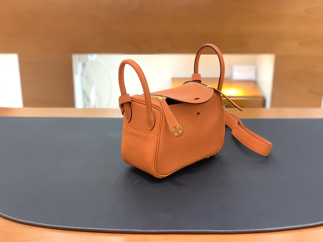 Hermès（爱马仕）Mini lindy 迷你琳迪包 TC皮 CK93 橙色 金扣 20cm
