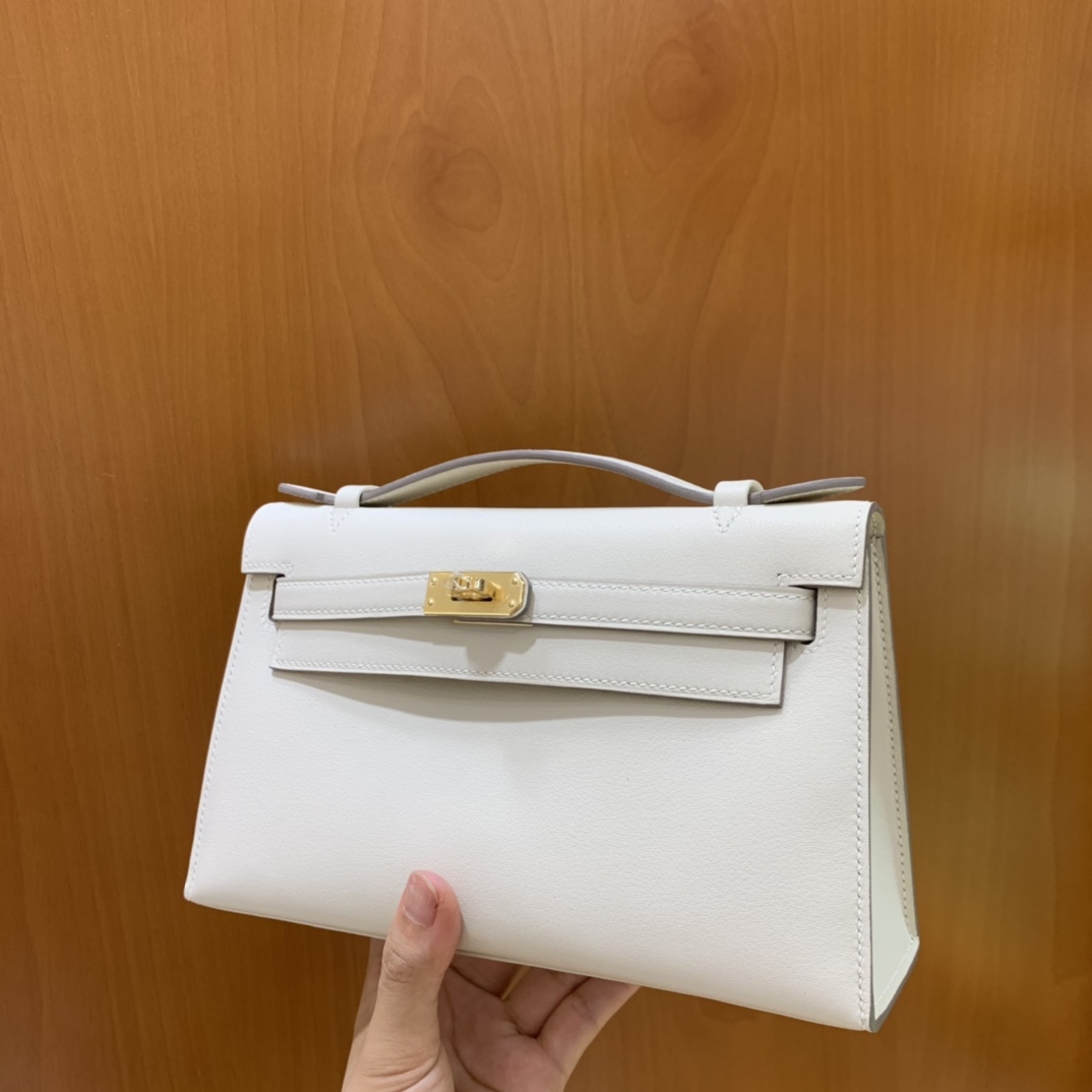 Hermès（爱马仕）mini Kelly pochette swift 奶昔白 金扣 22cm