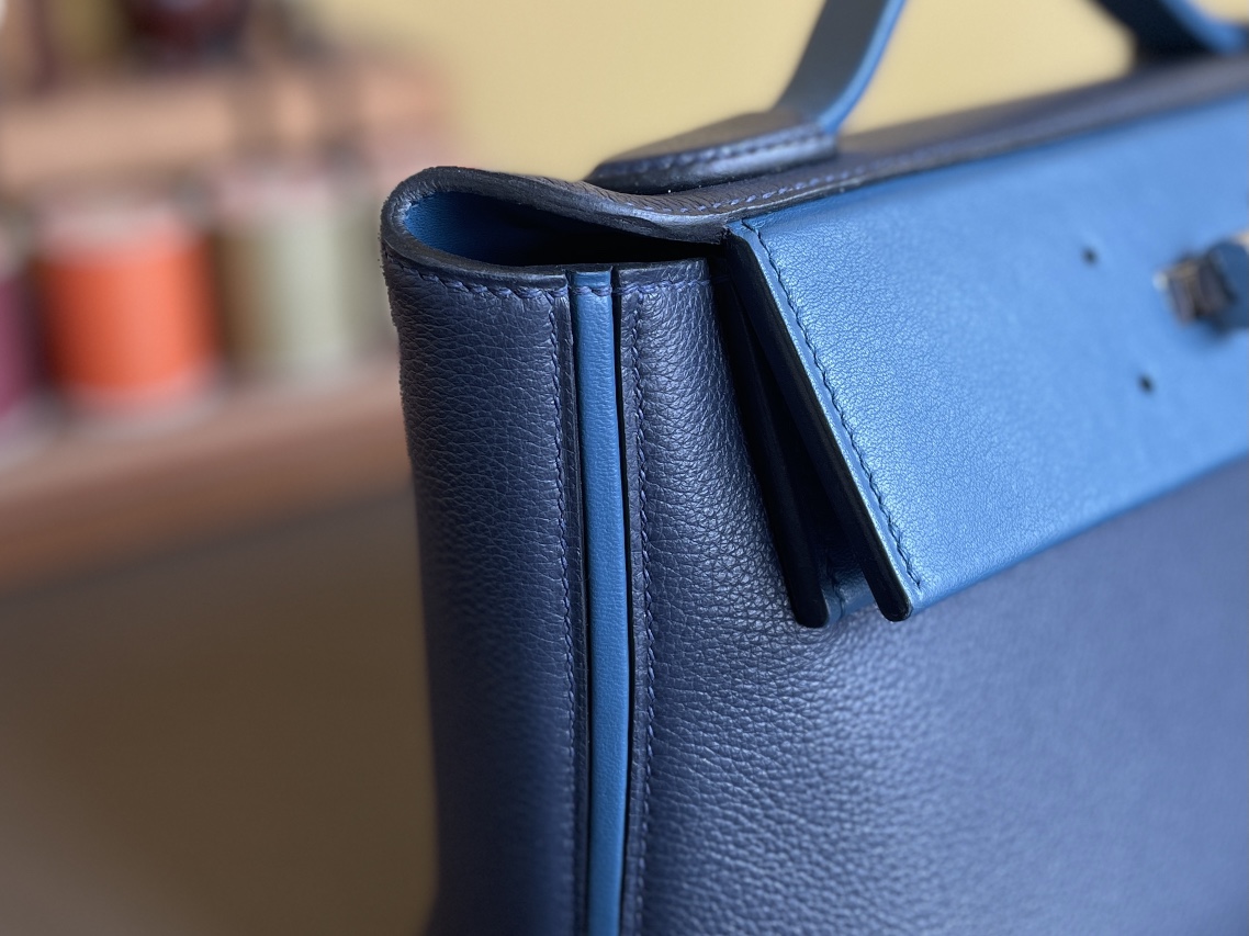 Hermès（爱马仕）Mini kelly 2424 evercolor 午夜蓝 拼 海军蓝 银扣 21cm