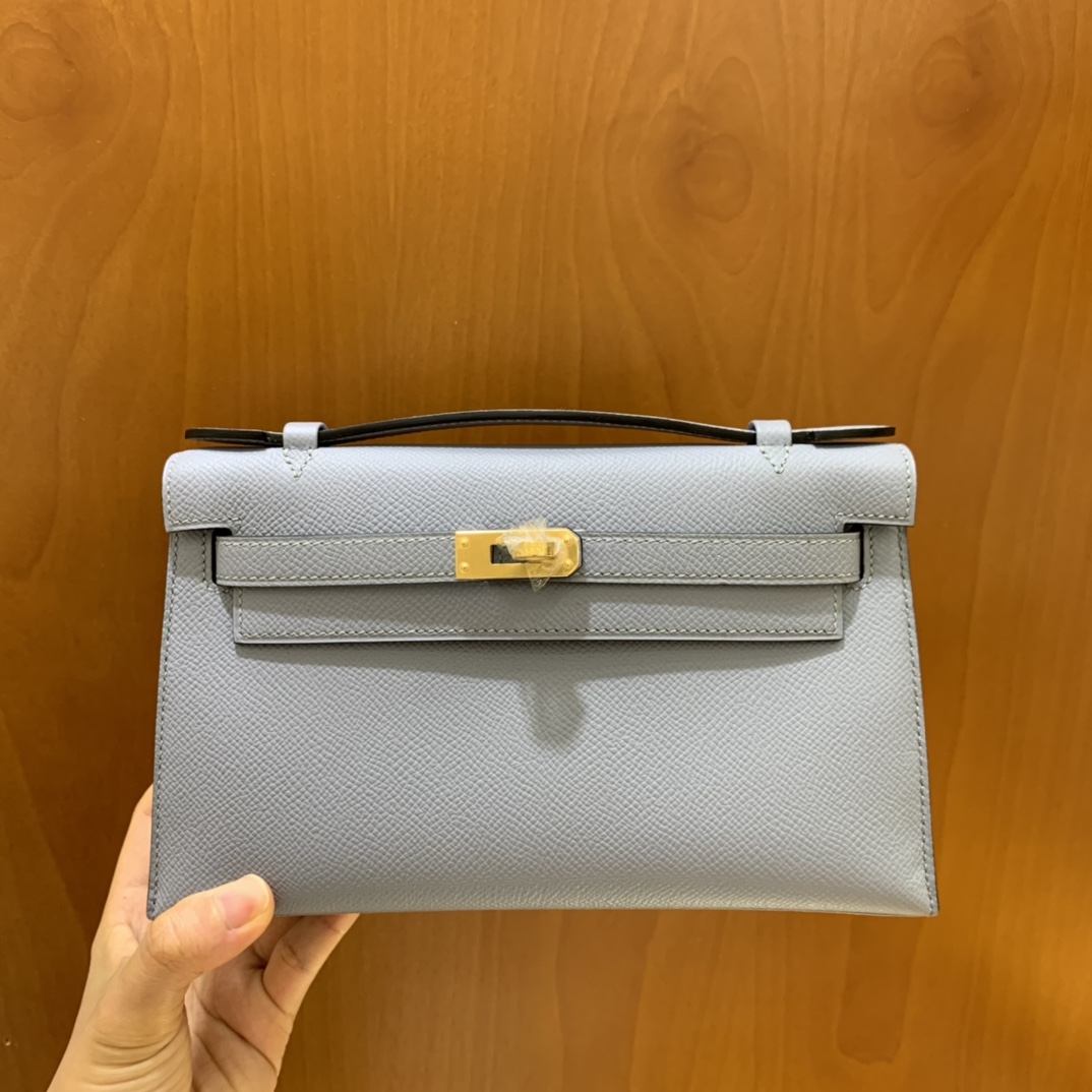 Hermès（爱马仕）mini Kelly pochette Epsom J7 亚麻蓝 金扣 22cm