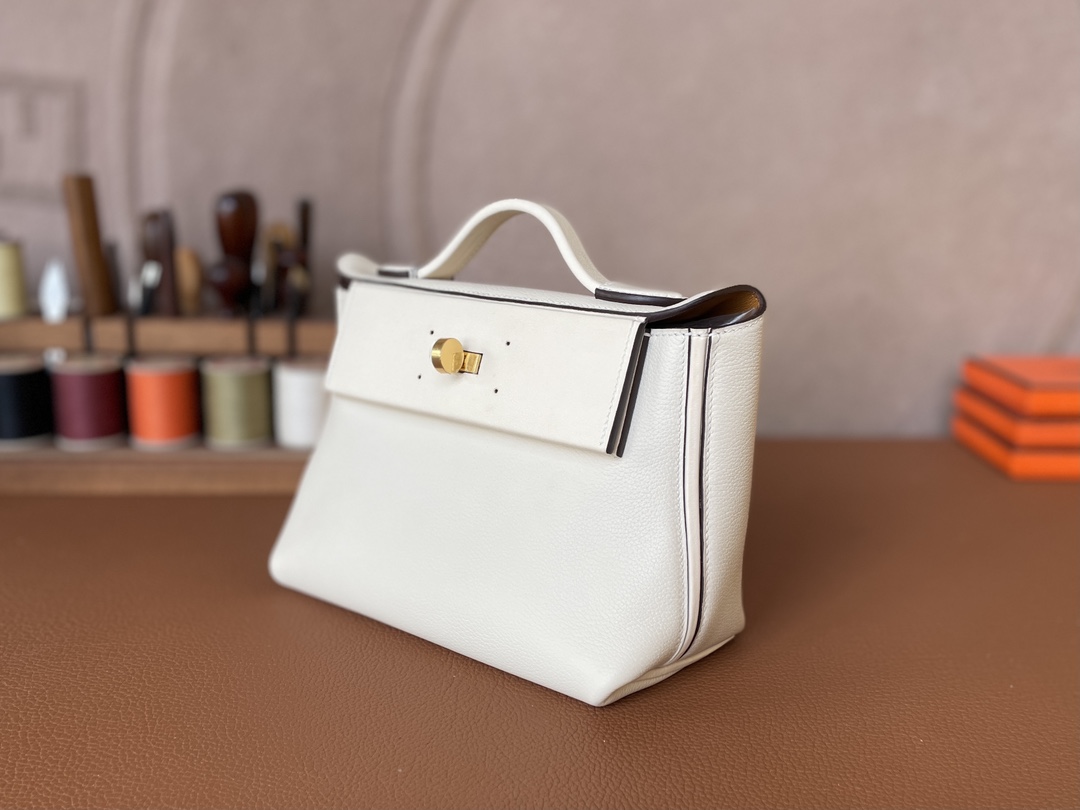 Hermès（爱马仕）Mini kelly 2424 evercolor 奶油白 内拼 芝麻色 金扣 21cm