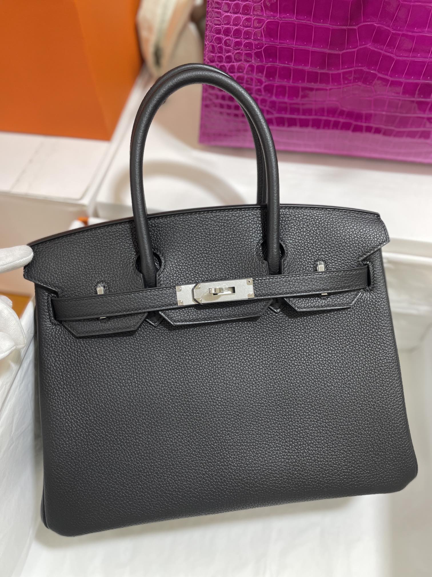 Hermès（爱马仕）Birkin 铂金包 Togo 黑色 银扣 30cm