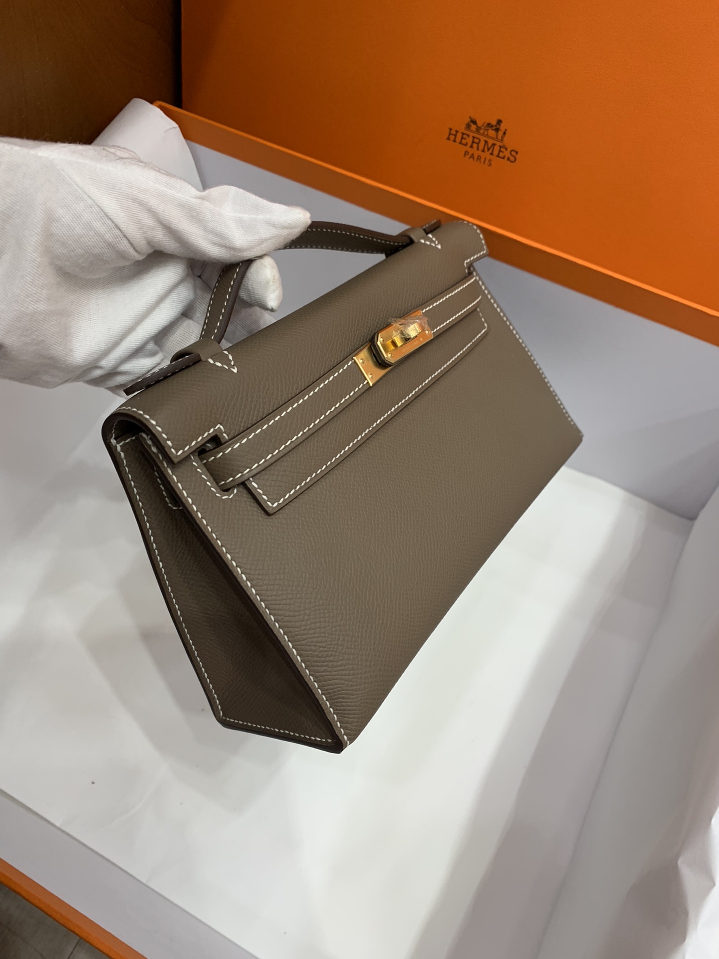 Hermès（爱马仕）mini Kelly pochette Epsom 大象灰 金扣 22cm