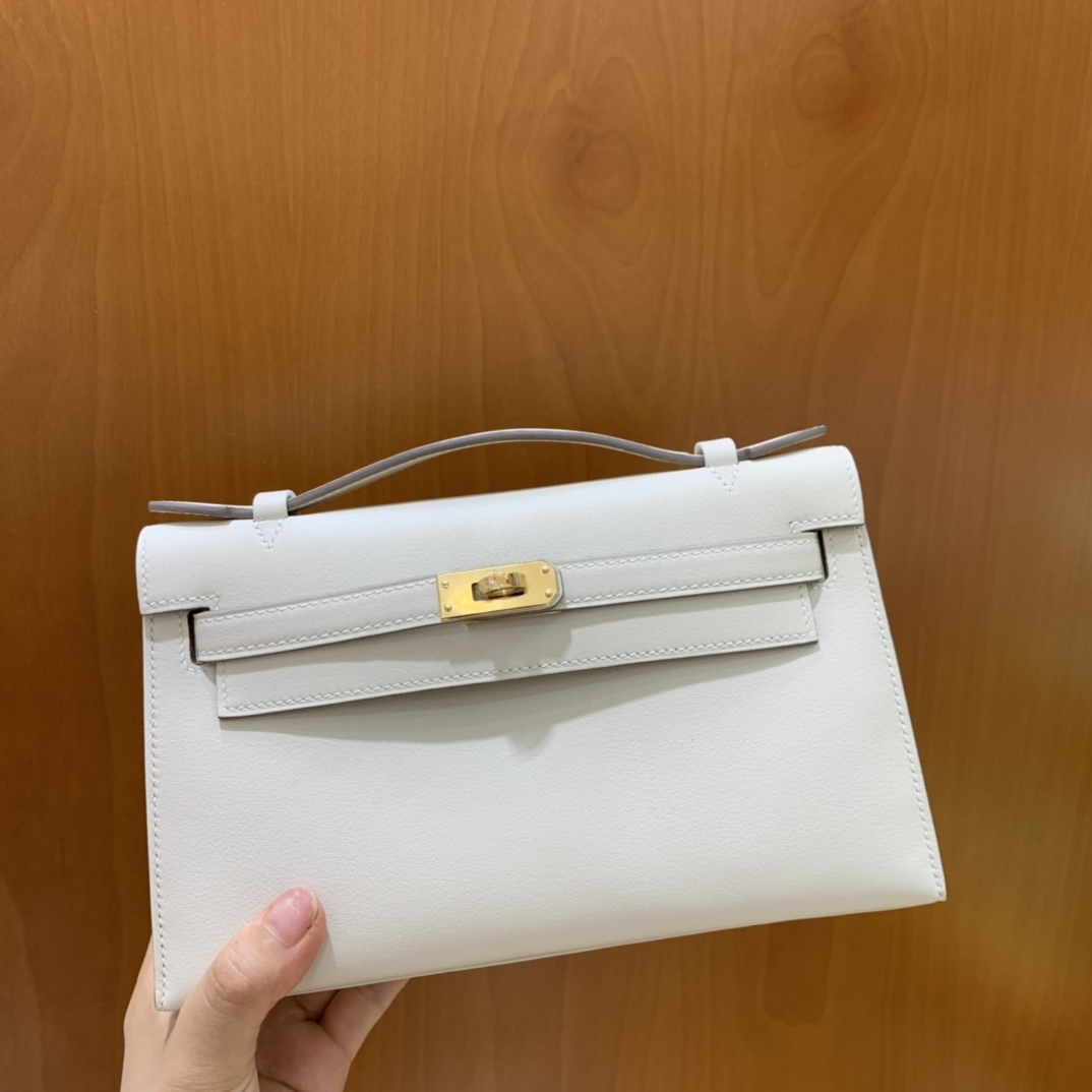Hermès（爱马仕）mini Kelly pochette swift 奶昔白 金扣 22cm